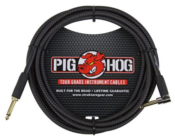 Pig Hog "Black Woven" Instrument Cable, 10ft Right Angle