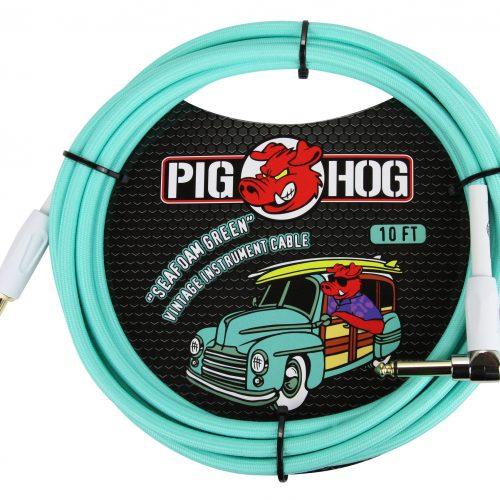 Pig Hog "Seafoam Green" Instrument Cable, 10ft Right Angle