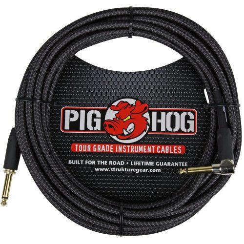 Pig Hog "Black Woven" Instrument Cable, 20ft Right Angle