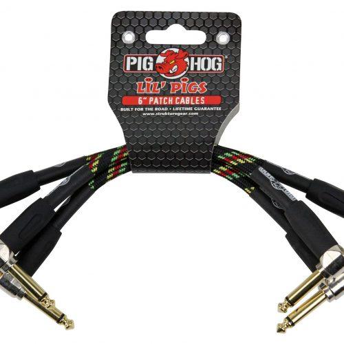 Pig Hog Lil Pigs Vintage "Rasta Stripe" 6in Patch Cables - 3 pack