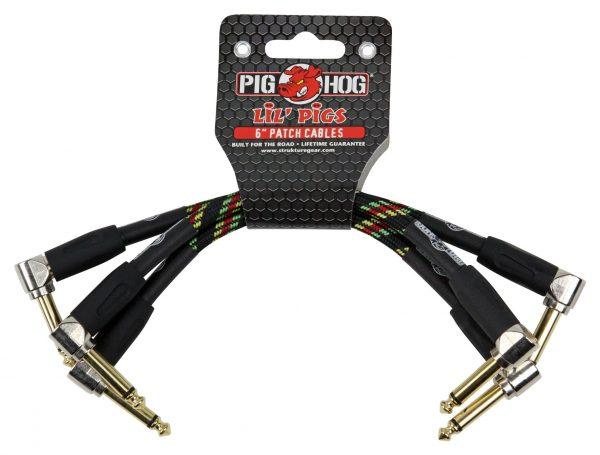 Pig Hog Lil Pigs Vintage "Rasta Stripe" 6in Patch Cables - 3 pack