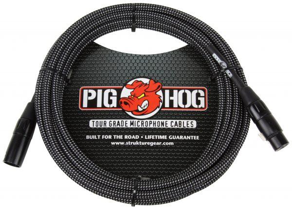 Pig Hog Black & White Woven Mic Cable, 10ft XLR