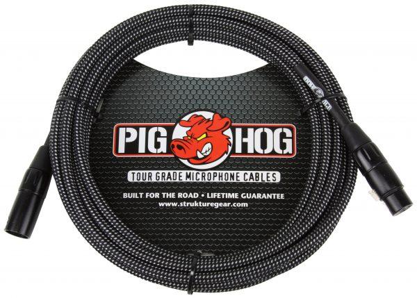 Pig Hog Black & White Woven Mic Cable, 30ft XLR