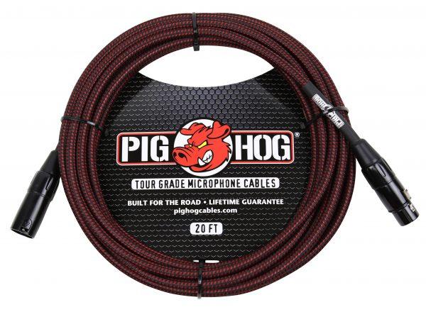 Pig Hog Black & Red Woven Mic Cable, 20ft XLR