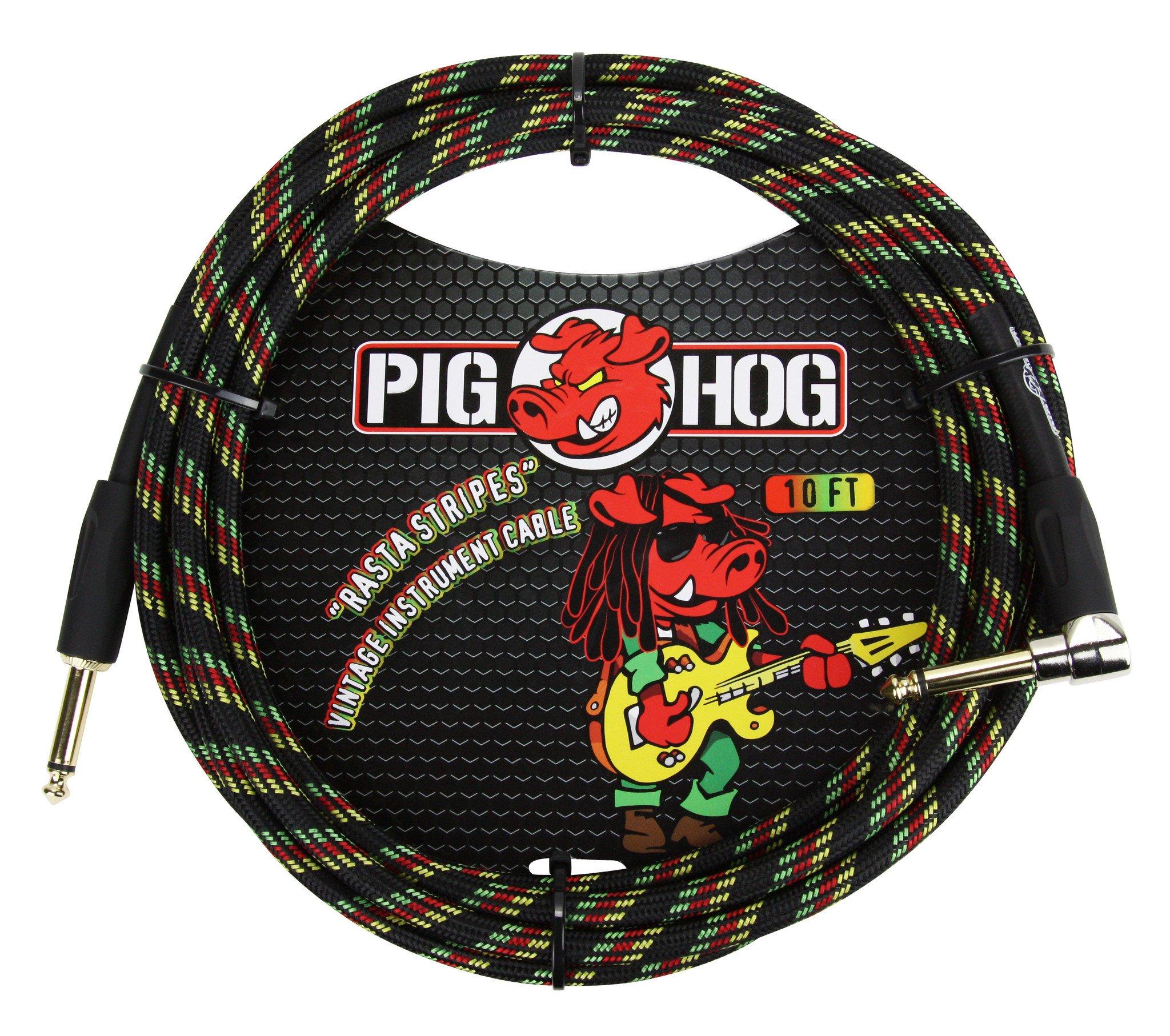 Pig Hog "Rasta Stripes" Instrument Cable, 20ft Right Angle
