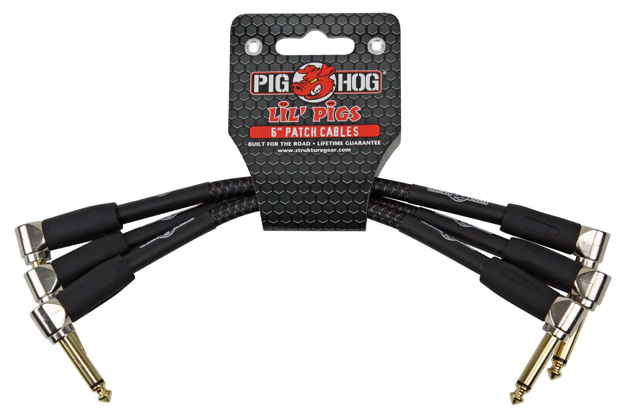 Pig Hog Lil Pigs Vintage "Black Woven" 6in Patch Cables - 3 pack